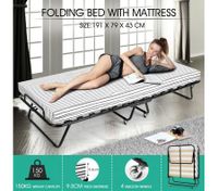 Portable Folding Camping Bed with Stripe Mattress Indoor/Outdoor -Single