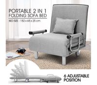 Portable Folding Rollaway Bed/Chair with Mattress-Single-Grey