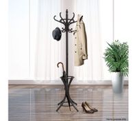 Coat Stand with 12 Hooks - Tree Style with Base Ring for Umbrellas - Walnut
