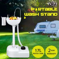 17L Portable Camping Basin Sink Hand Wash Stand Wheel Water Tank for Outdoor Trip - Gray