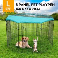 Cat Enclosure Dog Pet Playpen Fence Rabbit Cage Ferret Fencing Puppy Pen Duck Exercise Outdoor Indoor Foldable Portable Green Fabric Cover 8 Panels 63x91cm 36 Inch