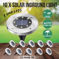 10x LED Solar Powered Buried Inground Recessed Light Outdoor Garden Deck Lighting Lamp