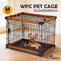 Petscene M Size Cat Dog Wire Crate Pet Cage Enclosure w/ WPC Frame