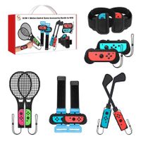 Switch Sports Accessories Bundle - 10 in 1 Family Accessories Kit for Nintendo Switch & OLED Games : Joycon Grip for Mario Golf Super Rush,Wrist Dance Bands & Leg Strap,Comfort Grip Case And Tennis Rackets