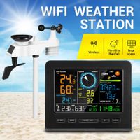 Solar Weather Station WiFi Wireless Home Forecaster Rain Gauge Clock Temperature Humidity