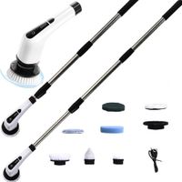 Cordless Scrubbing Brush with 8 Replaceable Drill Brush Heads, Tub and Tile 360 Power Scrubber Mop with Adjustable Handle
