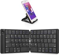 Foldable Bluetooth Keyboard - Portable Wireless Keyboard with Stand Holder, Rechargeable Full Size Ultra Slim Folding Keyboard Compatible IOS Android Windows Smartphone Tablet and Laptop-Black