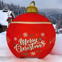 Light Up PVC Inflatable Christmas Ball with Large Weight Stand Firmly on The Yard,24 Inch Large Outdoor Decorated Ball with Light,Remote,Air Pump for Yard & Pool Decorations Red