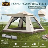 OGL 4 Person Tent Camping Instant Pop Up Family Beach Sun Shade Shelter Waterproof 240x240x160cm Creamy White