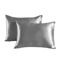 Satin Pillowcase Set of 2  Silk Pillow Cases for Hair and Skin Satin Pillow Covers 2 Pack with Envelope Closure (51*76cm Dark Grey)