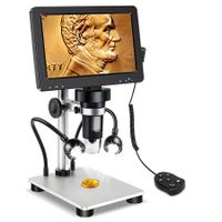 7" LCD Digital Microscope 1200X,12MP Coin Microscope with Screen for Adults,1080P Video Microscope with 12pcs Slides,Wired Remote,2 Side Lights,Windows/Mac OS Compatible (DM9)