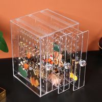 Acrylic Jewelry Storage Box Earring Display Stand Organizer Holder with 3 Vertical Drawer (Transparent)