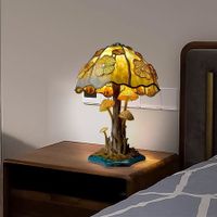 19CM Stained Glass Plant Series Table Lamp, Desk Lamps Decorative Bedside Lamp for Home Bedroom