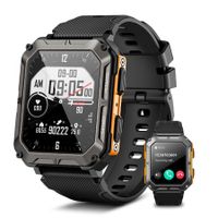 Smart Watch for Men Bluetooth Call(Answer/Dial Calls),IP68 Waterproof Outdoor Tactical Rugged Smartwatch,1.83" HD Fitness Tracker Watch with Heart Rate Sleep Monitor for IOS Android Phone (Orange)