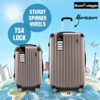 2 Piece Suitcases Luggage Set Carry On Travel Case Cabin Hard Shell Travelling Bags Hand Baggage Lightweight Rolling TSA Lock Champagne