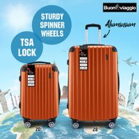 2 Piece Luggage Set Carry On Suitcases Travel Case Cabin Hard Shell Travelling Bags Hand Baggage Lightweight Rolling TSA Lock Orange