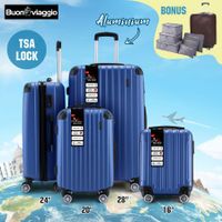 4 Piece Suitcase Set Carry On Luggage Traveller Bag Hard Shell TSA Lock Checked Trolley Rolling Lightweight Expandable Blue