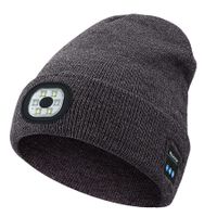 Men's Beanie with Bluetooth and LED, 2 in 1 Rechargeable Winter Beanie V5.0 Bluetooth Hat-Dark Grey
