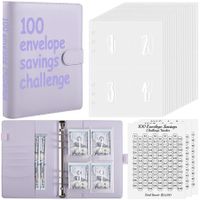 100 Envelopes Challenge Binder,A5 Money Saving Budget Binder with Cash Envelopes - Savings Challenges Book to Save 5,050 Dollars (Purple)