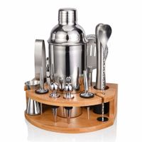 Bartender Kit with Stylish Bamboo Stand,12 Piece 25oz Cocktail Shaker Set for Mixed Drink,Professional Stainless Steel Bar Tool Set,Gift for Man Dad- Cocktail Recipes Booklet