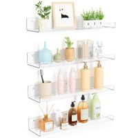 Clear Acrylic Shelves for Storage,15" Floating Shelves Wall Mounted for Kids Bookshelf/Display Ledge Shelves for Bedroom,Living Room,Bathroom,Kitchen,Set of 4