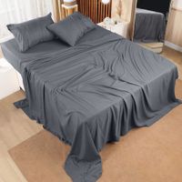 Bedding Sheets Set 4 Piece Bedding Brushed Microfiber  Shrinkage and Fade Resistant  Easy Care (QUEEN SIZE, Grey)