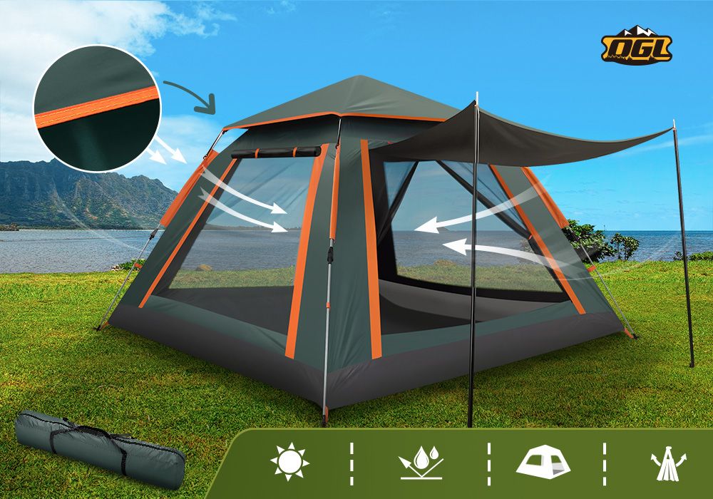5 Man Tent Camping Pop Up Family Party Beach Instant Sun Shade Shelter Waterproof Outdoor 265x265x190cm Green
