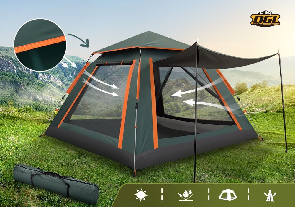 5 Man Tent Camping Pop Up Family Party Beach Instant Sun Shade Shelter Waterproof Outdoor 265x265x190cm Green