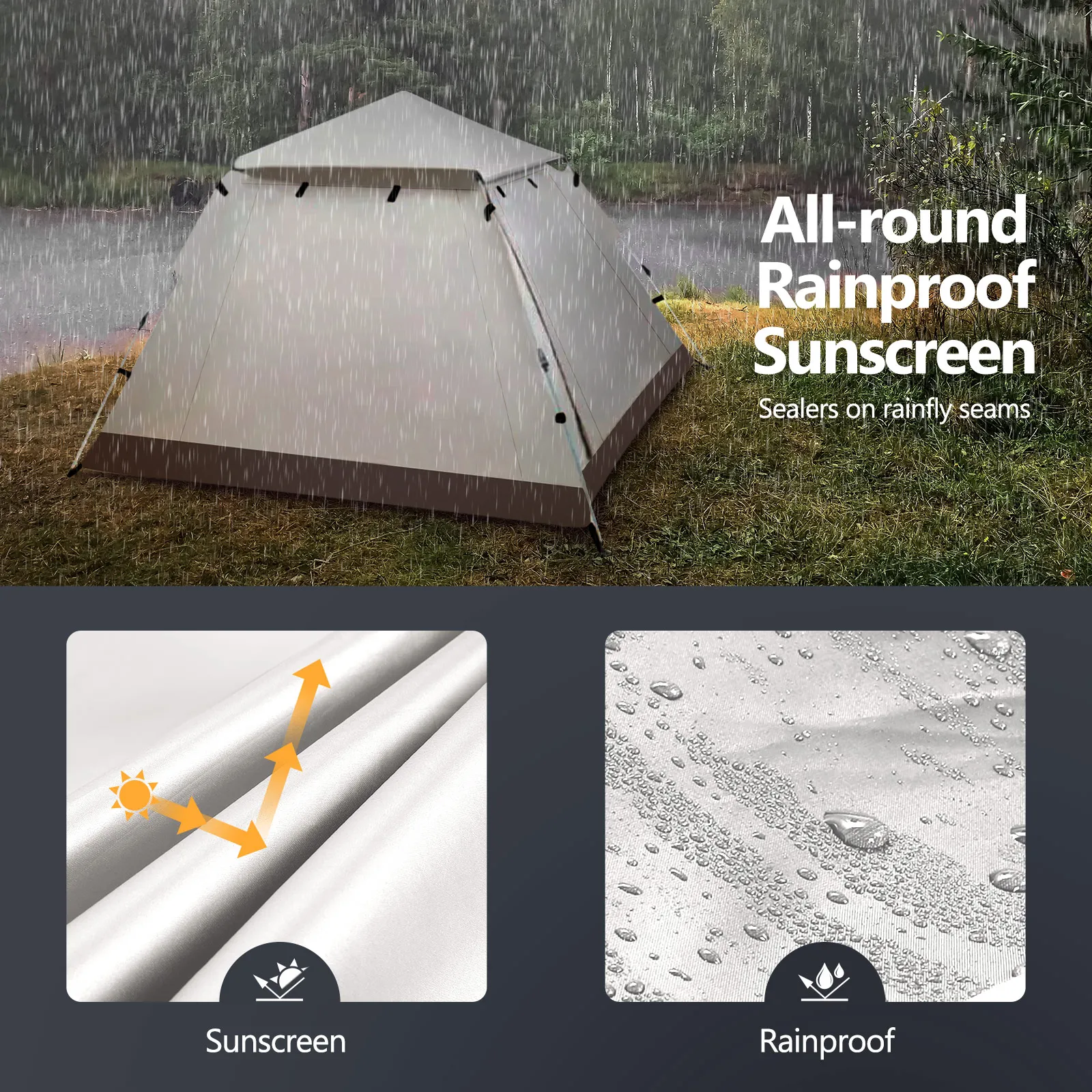 5 Person Camping Tent Pop Up Family Instant Party Beach Sun Shade Shelter Waterproof Outdoor Hiking Picnic 265x265x190cm Creamy White