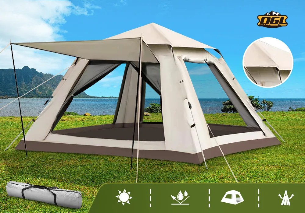 5 Person Camping Tent Pop Up Family Instant Party Beach Sun Shade Shelter Waterproof Outdoor Hiking Picnic 265x265x190cm Creamy White