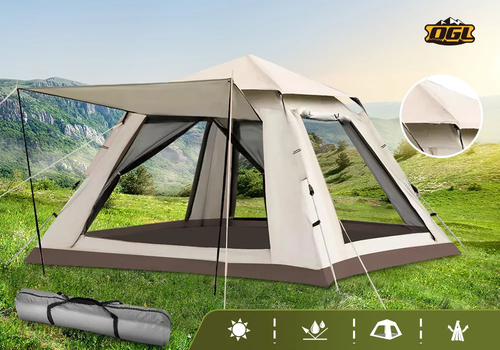 5 Person Camping Tent Pop Up Family Instant Party Beach Sun Shade Shelter Waterproof Outdoor Hiking Picnic 265x265x190cm Creamy White