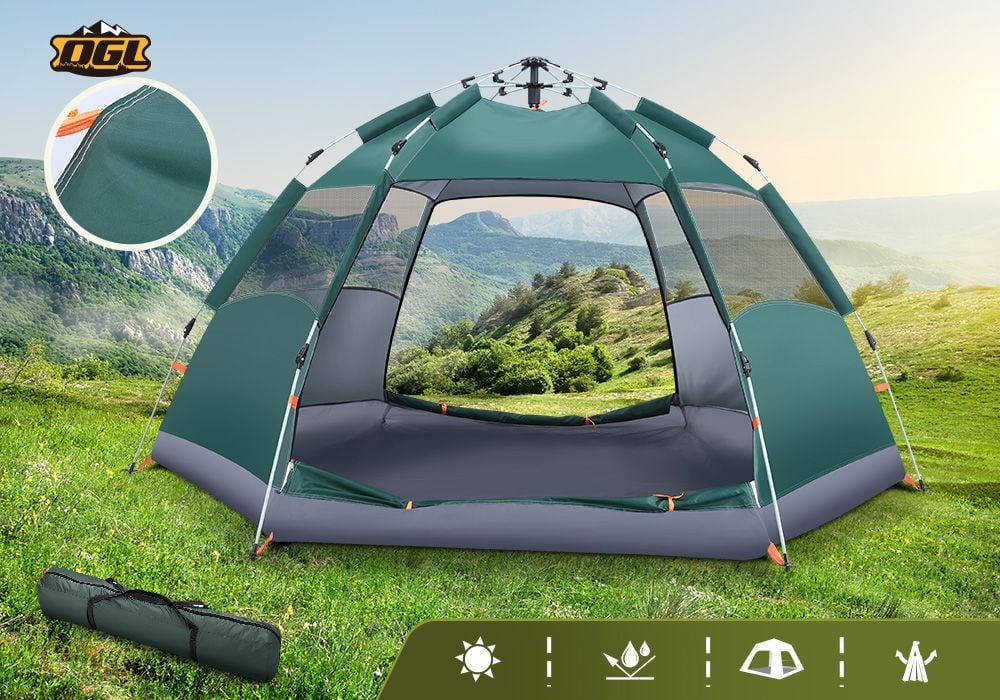 5 Man Beach Tent Shelter Camping Pop Up Instant Dome Family Shade Hiking Sun Rain Picnic Outdoor Waterproof 270x270x150cm Green