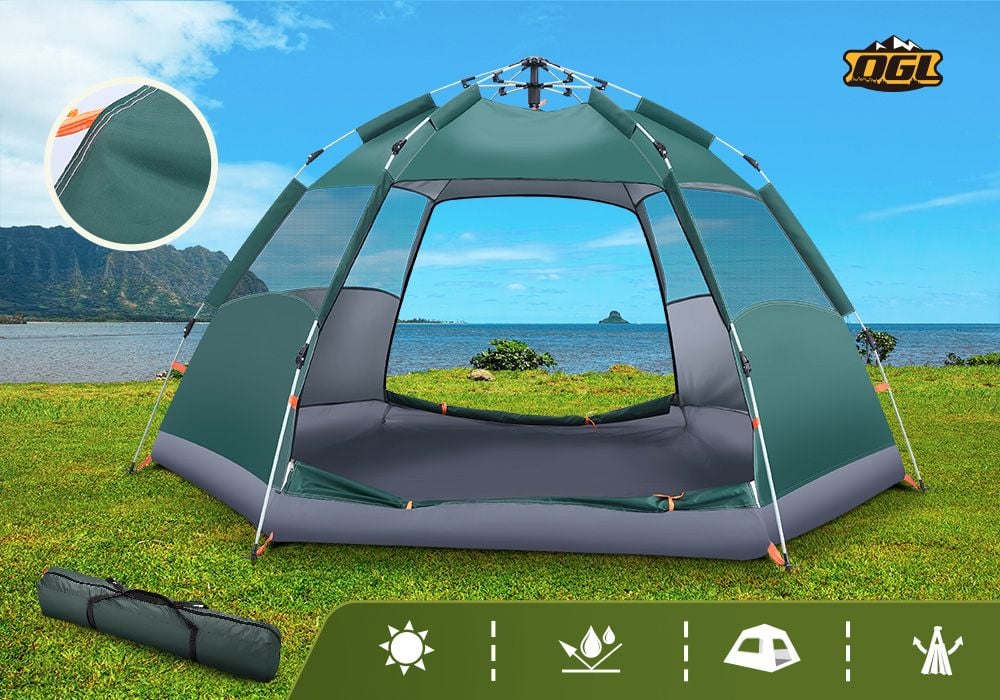 5 Man Beach Tent Shelter Camping Pop Up Instant Dome Family Shade Hiking Sun Rain Picnic Outdoor Waterproof 270x270x150cm Green