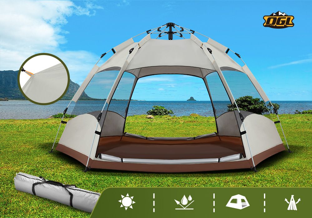 5 Person Pop Up Tent Beach Shelter Camping Instant Dome Family Shade Hiking Sun Rain Picnic Outdoor Waterproof 270x270x150cm Creamy white