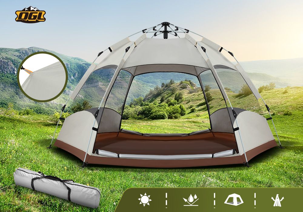 5 Person Pop Up Tent Beach Shelter Camping Instant Dome Family Shade Hiking Sun Rain Picnic Outdoor Waterproof 270x270x150cm Creamy white