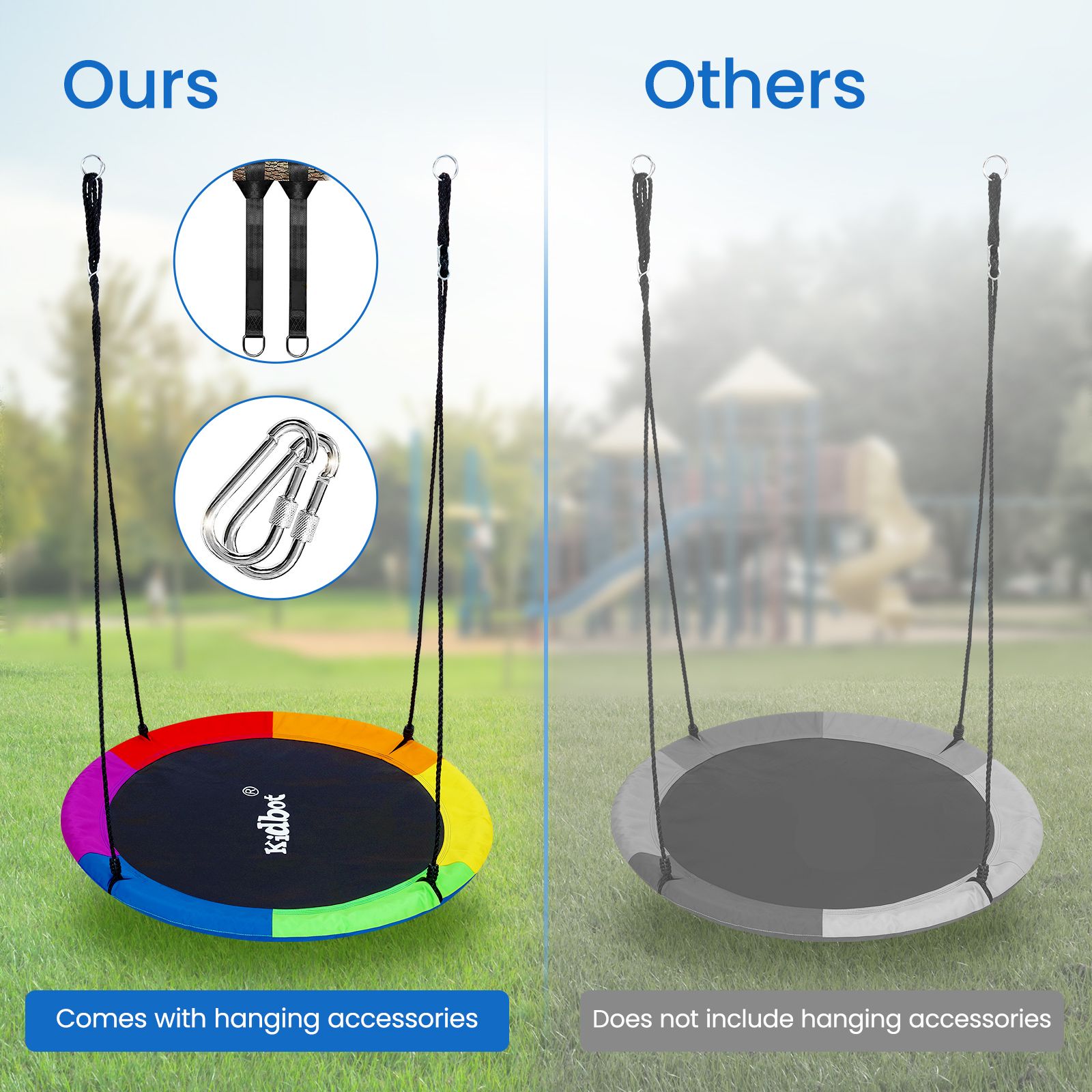 Tree Swing Seat Chair Set Childrens Hanging Outdoor Indoor Round Flying Saucer Playset Outsides Garden Camping 2 Sides Disc Straps Carabiners Kidbot