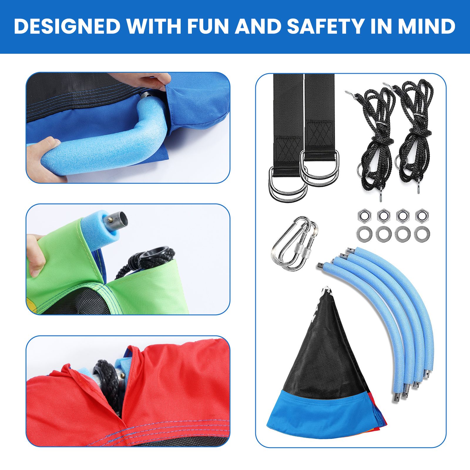 Tree Swing Seat Chair Set Childrens Hanging Outdoor Indoor Round Flying Saucer Playset Outsides Garden Camping 2 Sides Disc Straps Carabiners Kidbot