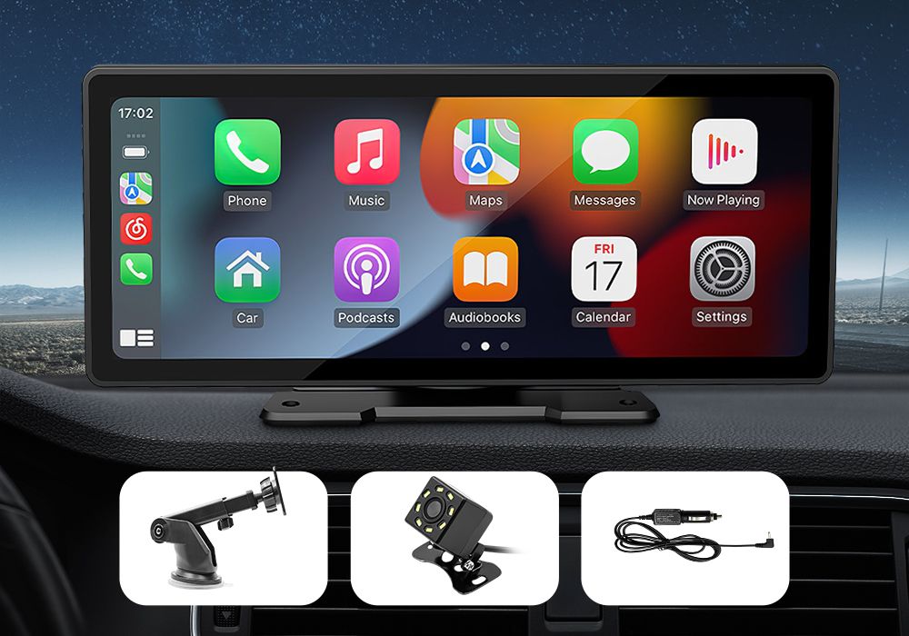10.26 Inch Portable Car Stereo Radio Apple Carplay Android Auto MP5 Player Bluetooth Head Unit Audio System Touchscreen with Camera