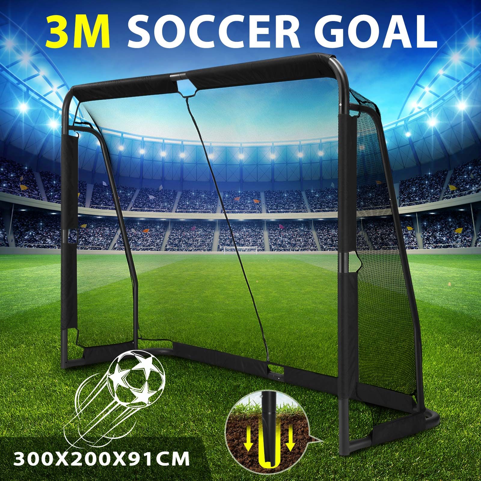 Soccer Goal Football Net Set Metal Frame Backyard Game Training Practice Sports Match Equipment Kids Adults 3x2m