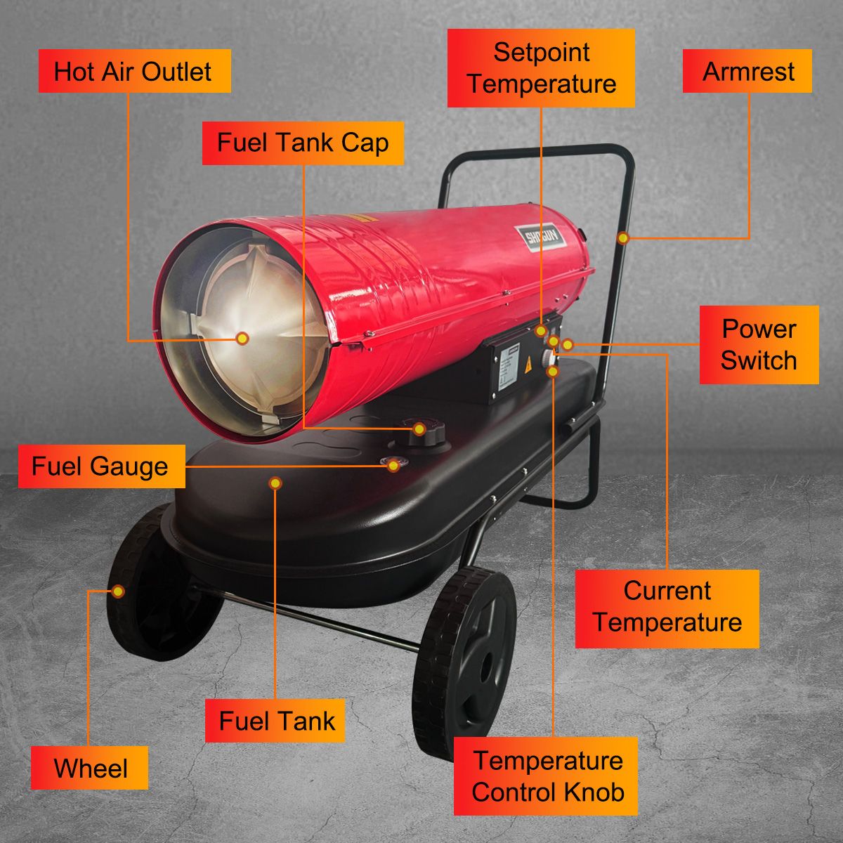 Industrial Fan Heater 68kW Diesel Kerosene Warm Space Forced Air Blower Workshop Warehouse Shed Garage Greenhouse Office Fast Heating Shop Portable