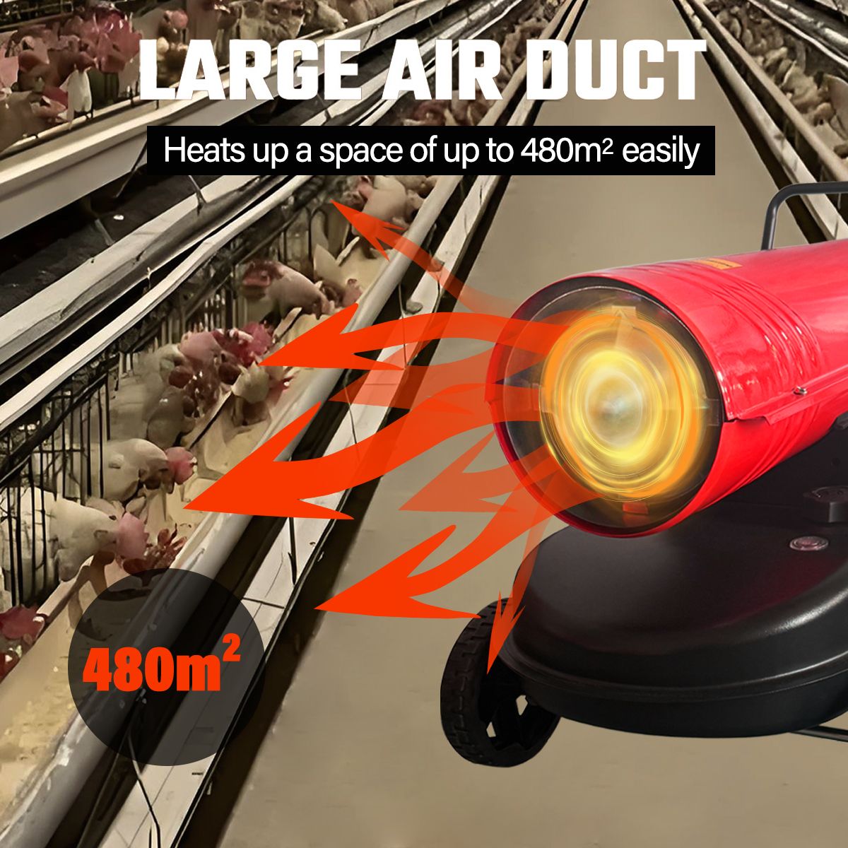 Industrial Fan Heater 68kW Diesel Kerosene Warm Space Forced Air Blower Workshop Warehouse Shed Garage Greenhouse Office Fast Heating Shop Portable