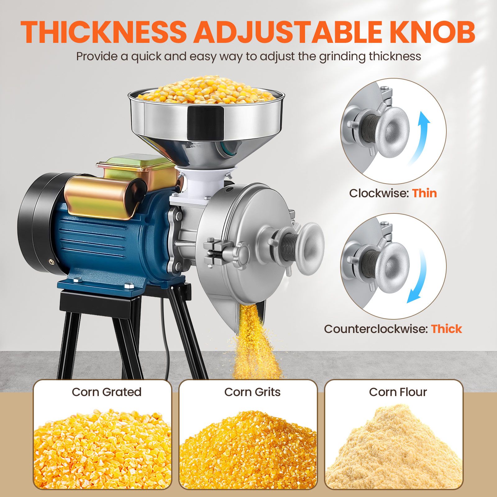 Electric Grain Mill Grinder Machine Dry Wet Corn Rice Wheat Feed Flour Spice Cereal Coffee Bean Powder Commercial Home Nut Tofu Sorghum Milling 3000W