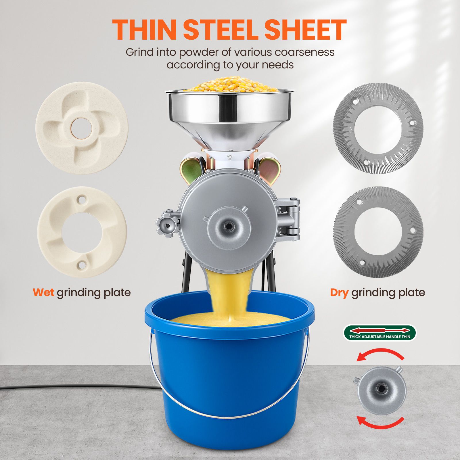 Electric Grain Mill Grinder Machine Dry Wet Corn Rice Wheat Feed Flour Spice Cereal Coffee Bean Powder Commercial Home Nut Tofu Sorghum Milling 3000W