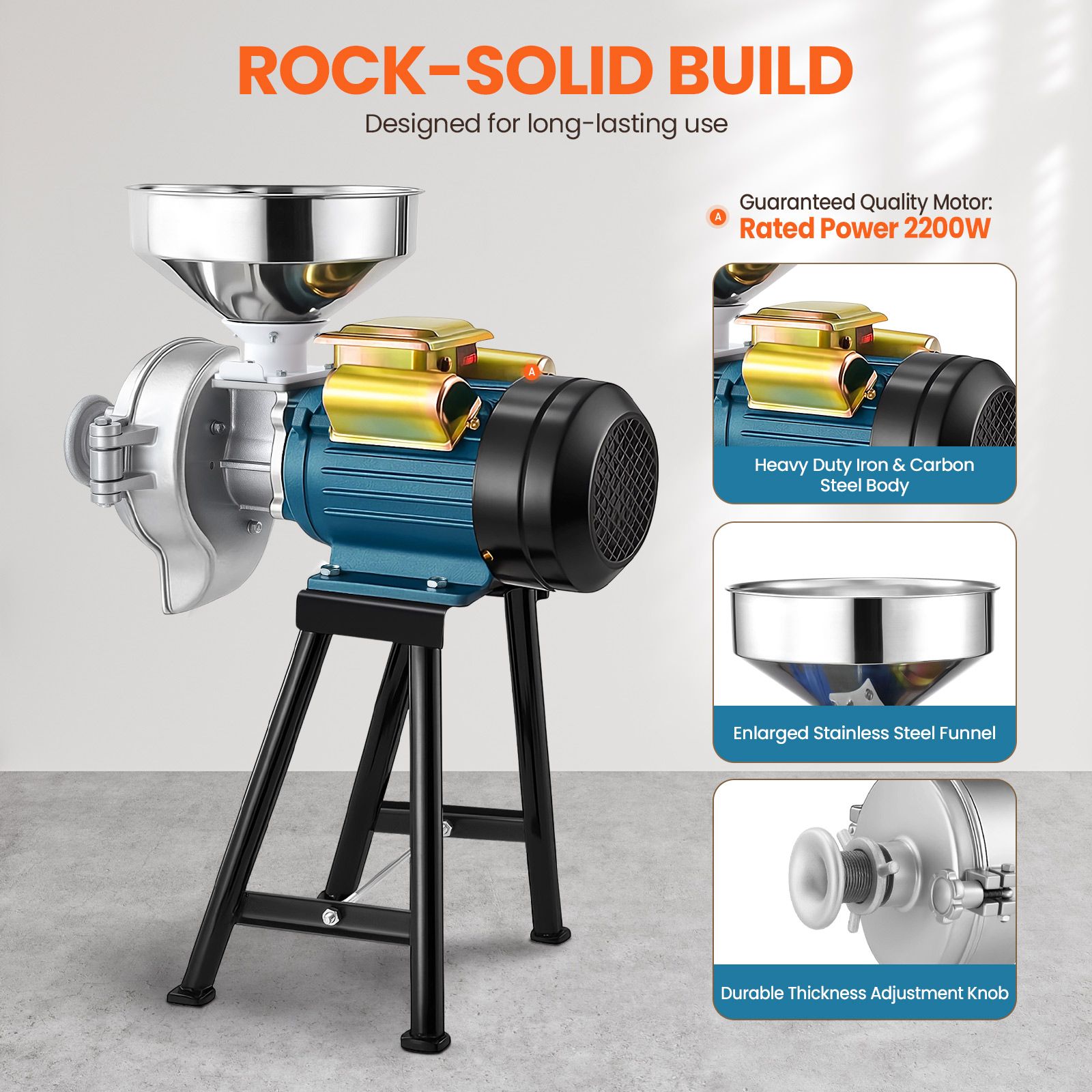 Electric Grain Mill Grinder Machine Dry Wet Corn Rice Wheat Feed Flour Spice Cereal Coffee Bean Powder Commercial Home Nut Tofu Sorghum Milling 3000W