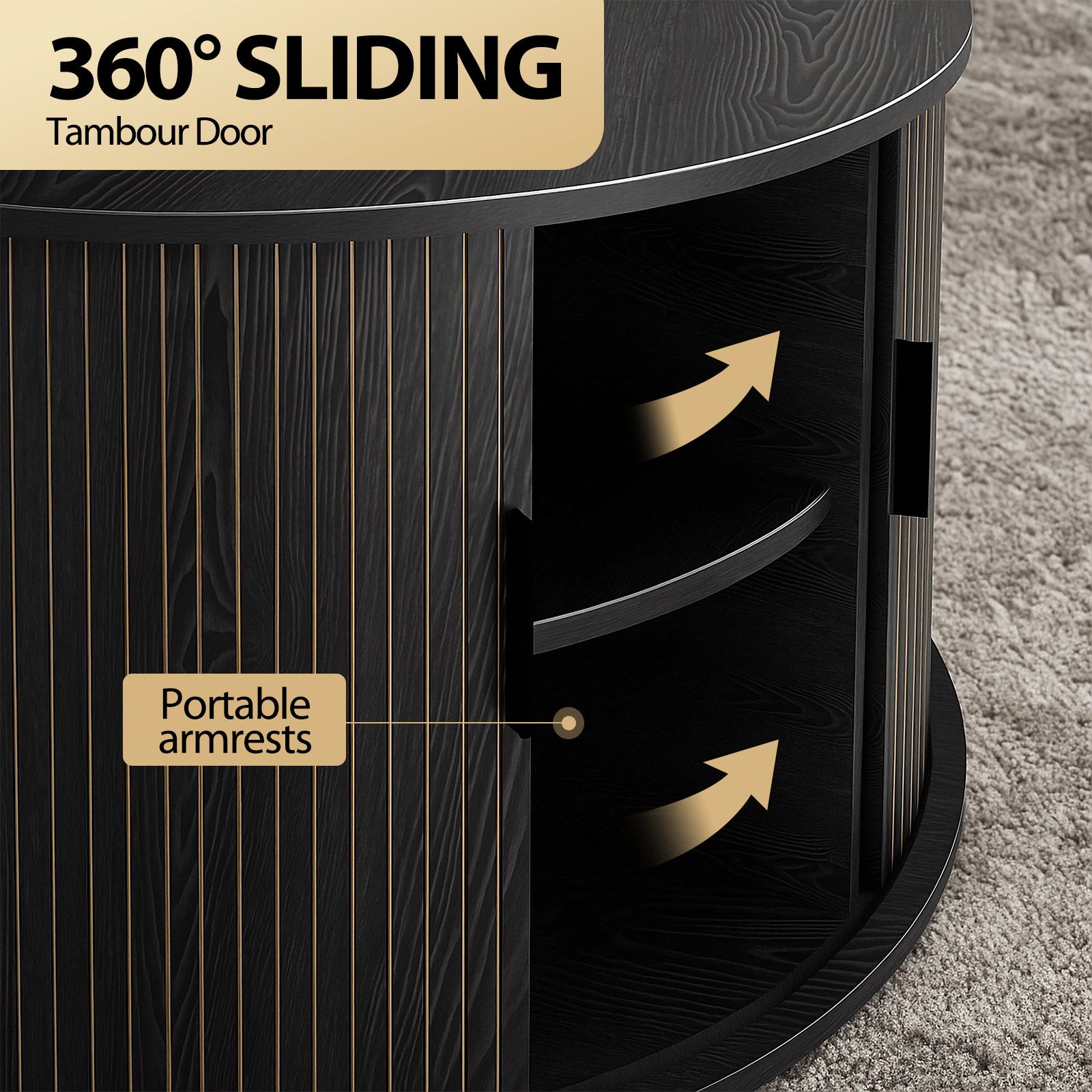 Round Coffee Table Bedside Sofa Side Storage End Tea Cafe Cocktail Nightstand Couch Lounge Lamp Desk Shelves Modern Black Sliding Door Room Furniture