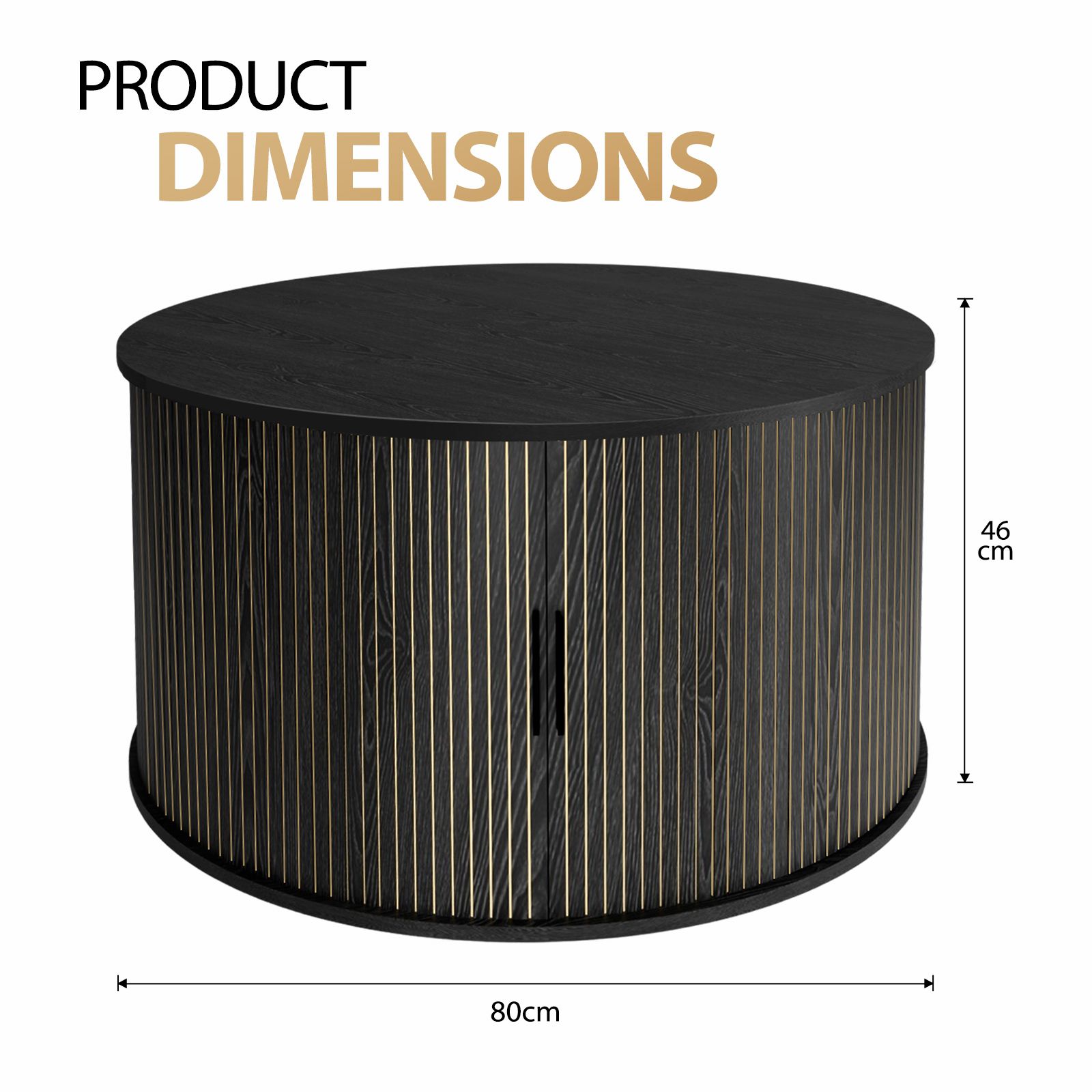 Round Coffee Table Bedside Sofa Side Storage End Tea Cafe Cocktail Nightstand Couch Lounge Lamp Desk Shelves Modern Black Sliding Door Room Furniture