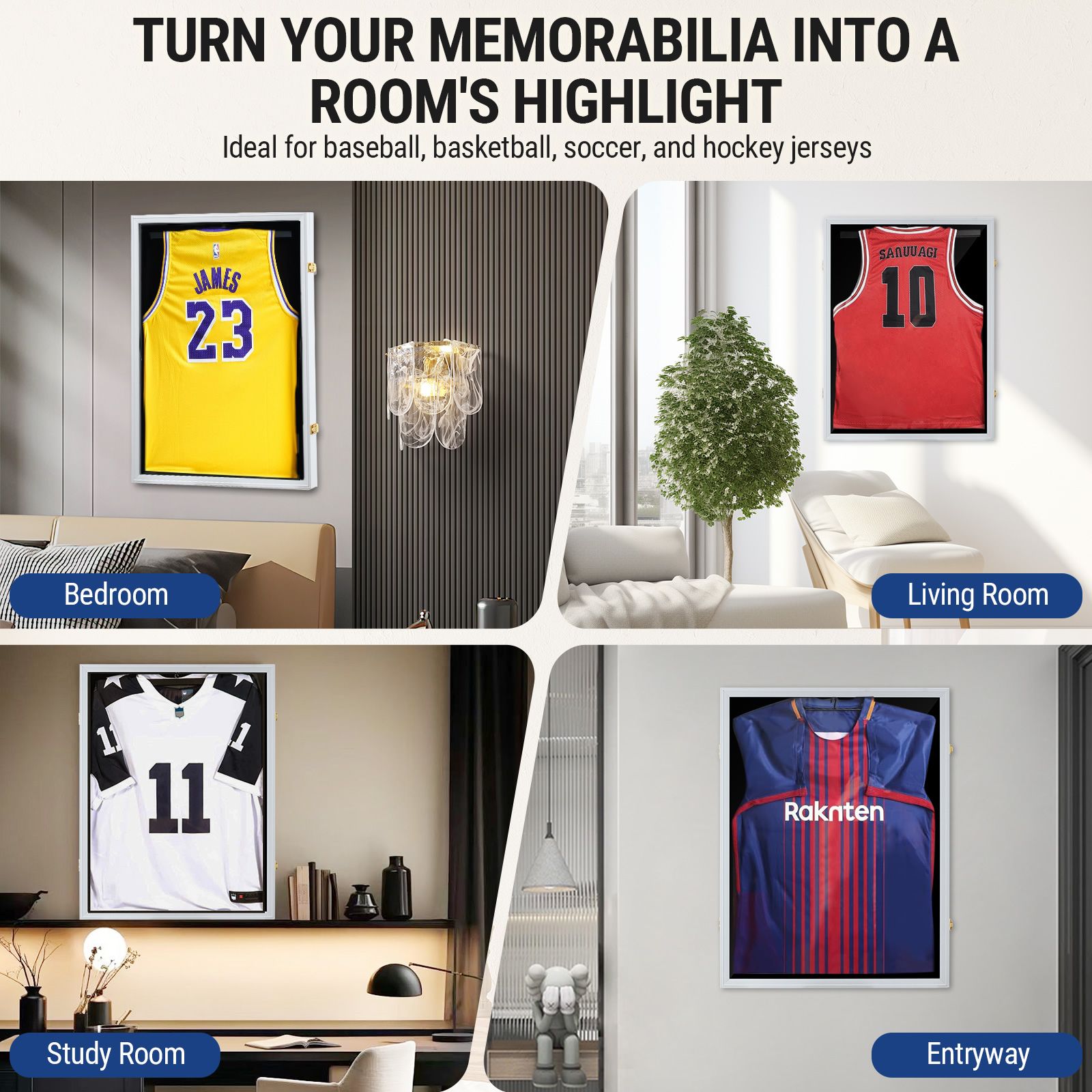 Jersey Display Case Frame Shadow Box Sports Memorabilia Wall Mounting Showcase Football Basketball Hockey Custom Shirt Framing Cabinet Hanger Lockable