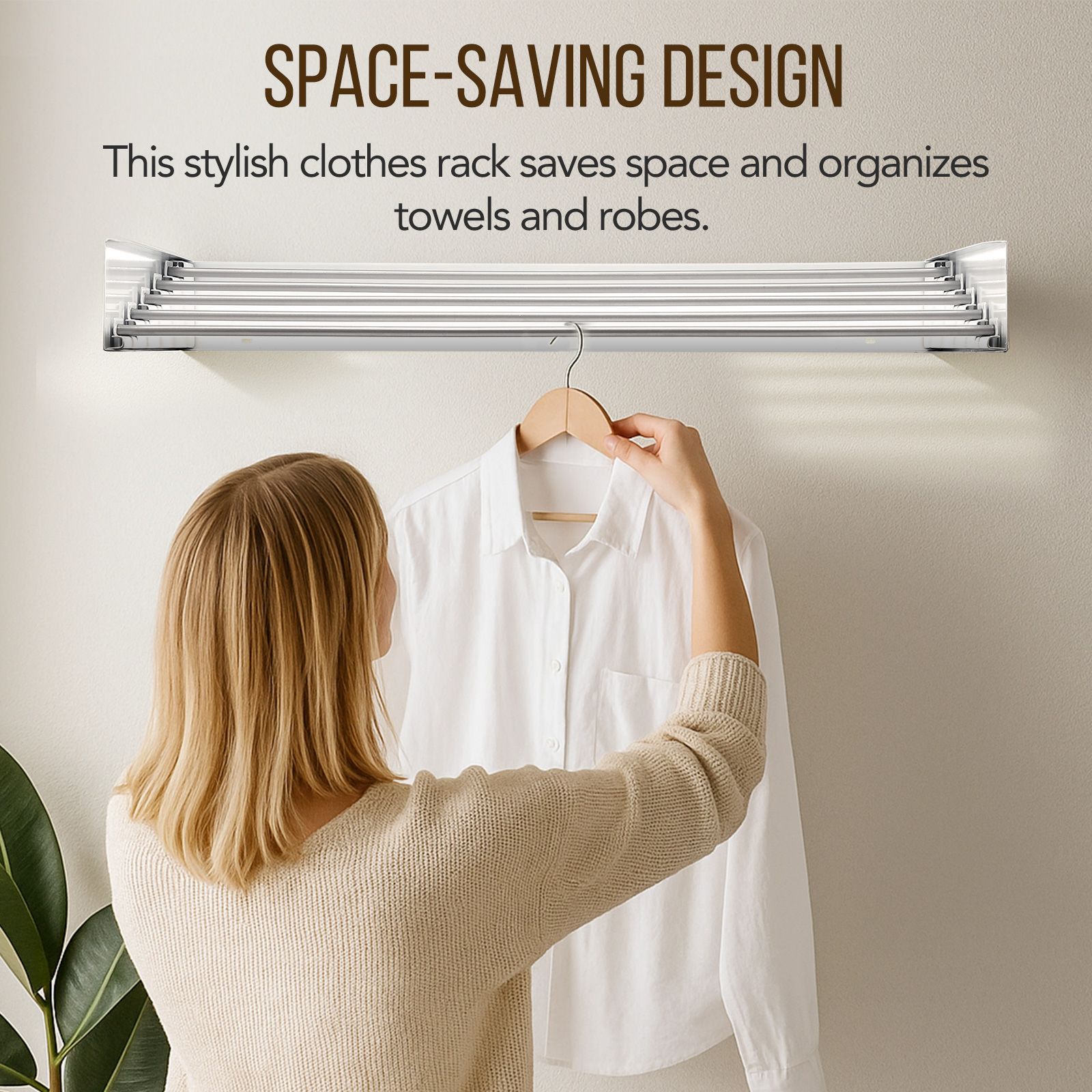 Clothes Drying Rack Wall Mounted Folding Indoor Bathroom Laundry Garment Airer Towel Rails Clothing Collapsible Space Saver Aluminium 5 Hanging Rods