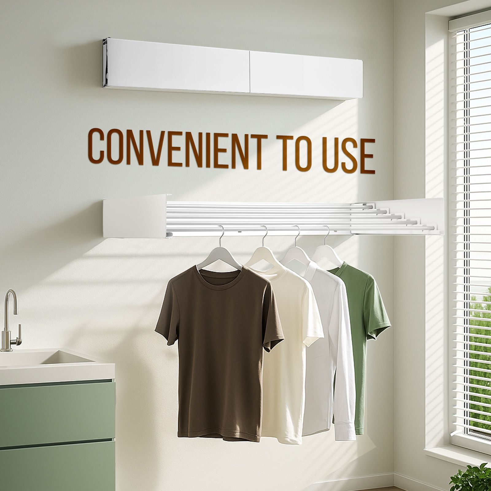 Clothes Drying Rack Wall Mounted Folding Indoor Bathroom Laundry Garment Airer Towel Rails Clothing Collapsible Space Saver Aluminium 5 Hanging Rods