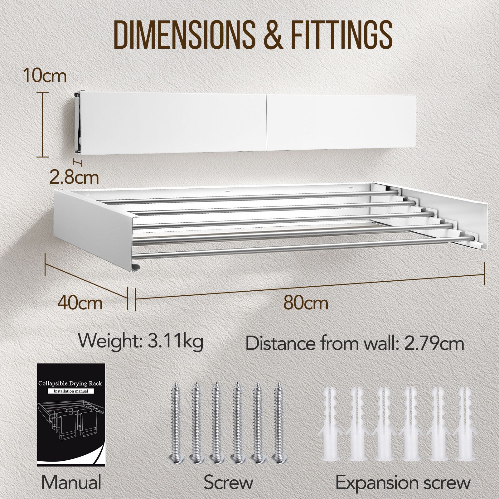 Clothes Drying Rack Wall Mounted Folding Indoor Bathroom Laundry Garment Airer Towel Rails Clothing Collapsible Space Saver Aluminium 5 Hanging Rods